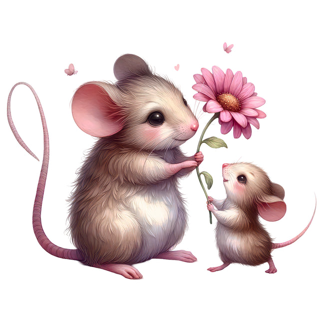 Floral Mice 100% Cotton Fabric Panel Block BB1434