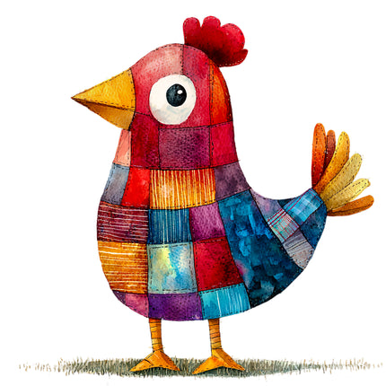 Patchwork Chicken 100% Cotton Fabric Panel Block BB1642