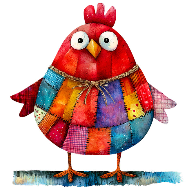 Colorful patchwork chicken fabric panel