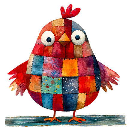 Colorful patchwork chicken fabric panel