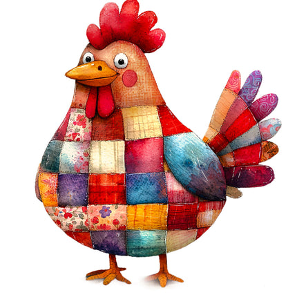 Colorful patchwork rooster fabric panel
