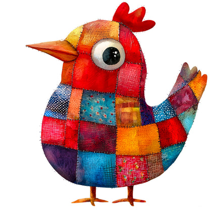 Colorful patchwork chicken fabric panel