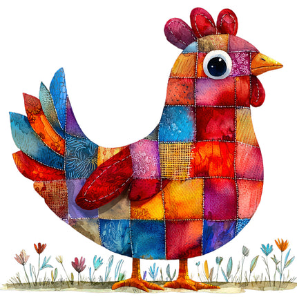 Colorful chicken cotton quilt block