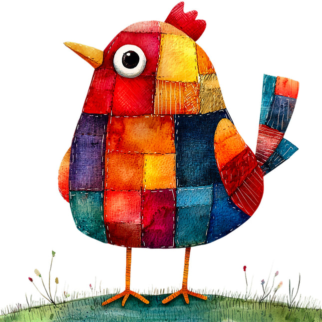 Colorful patchwork bird quilt block