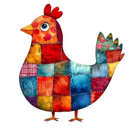 Patchwork Chicken 100% Cotton Fabric Panel Block BB1652