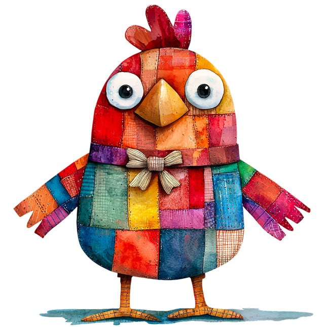 Colorful patchwork chicken fabric panel
