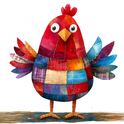 Colorful patchwork chicken fabric panel