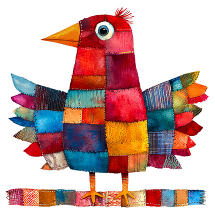 Colorful patchwork bird fabric panel