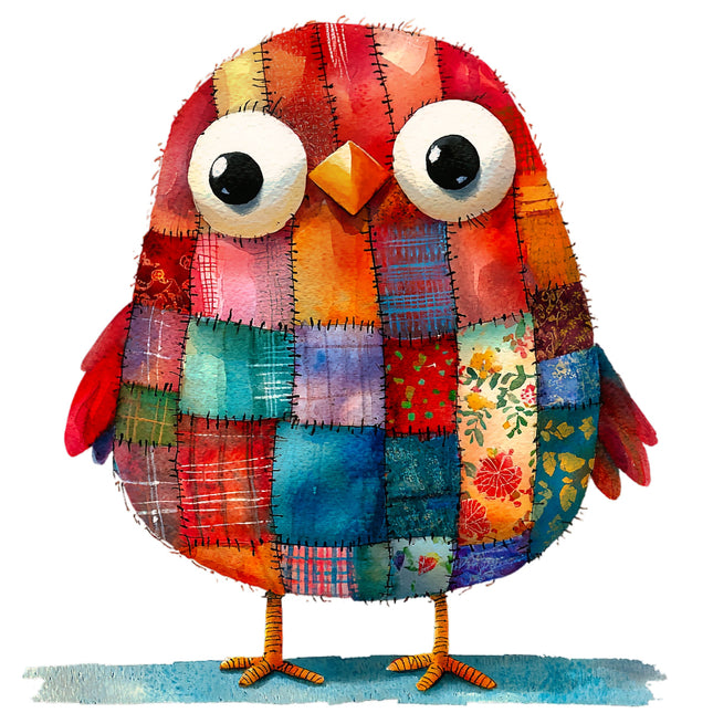Colorful patchwork owl quilt panel