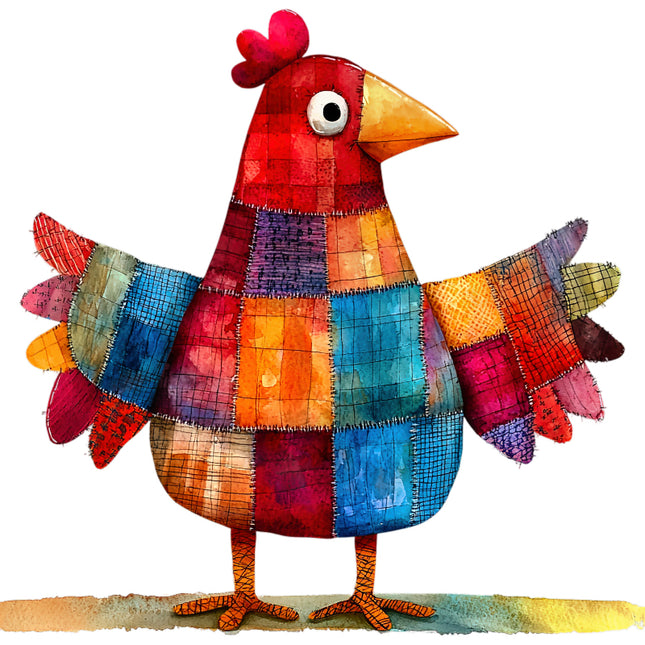 Colorful patchwork chicken cotton quilt block