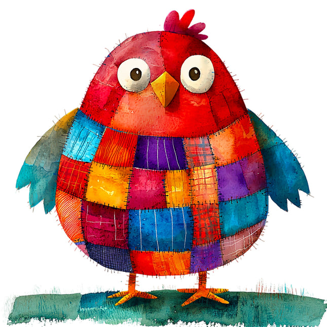 Colorful patchwork bird fabric panel