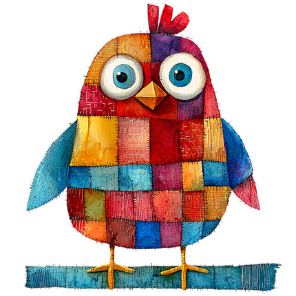 Colorful patchwork owl fabric panel
