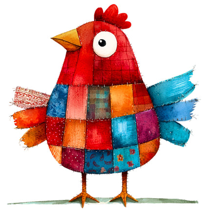 Colorful patchwork chicken fabric panel