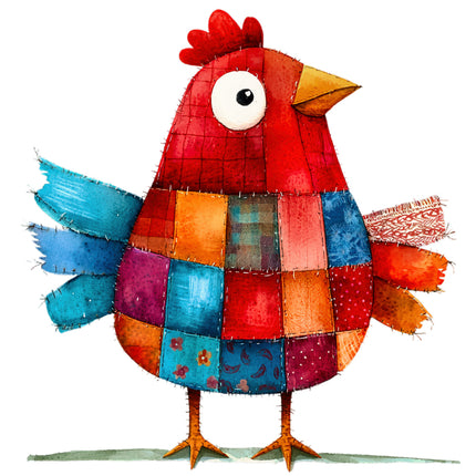 Colorful patchwork chicken cotton quilt block
