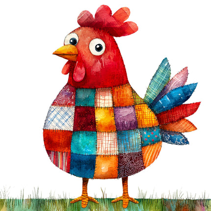 Colorful patchwork chicken quilt panel