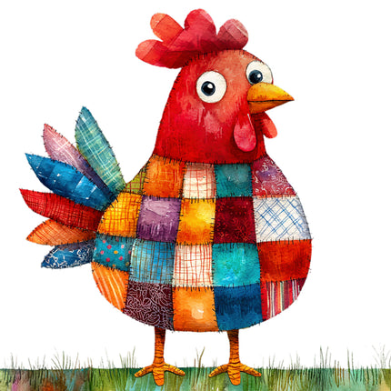 Colorful patchwork chicken cotton quilt block