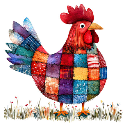 Colorful patchwork chicken cotton quilt block