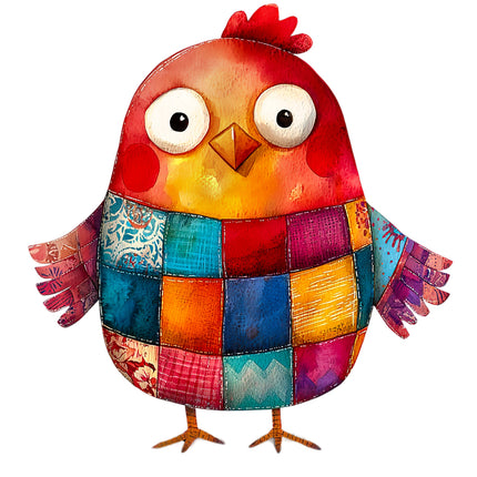 Colorful patchwork chicken fabric panel