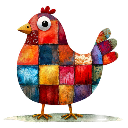 Colorful patchwork chicken fabric panel