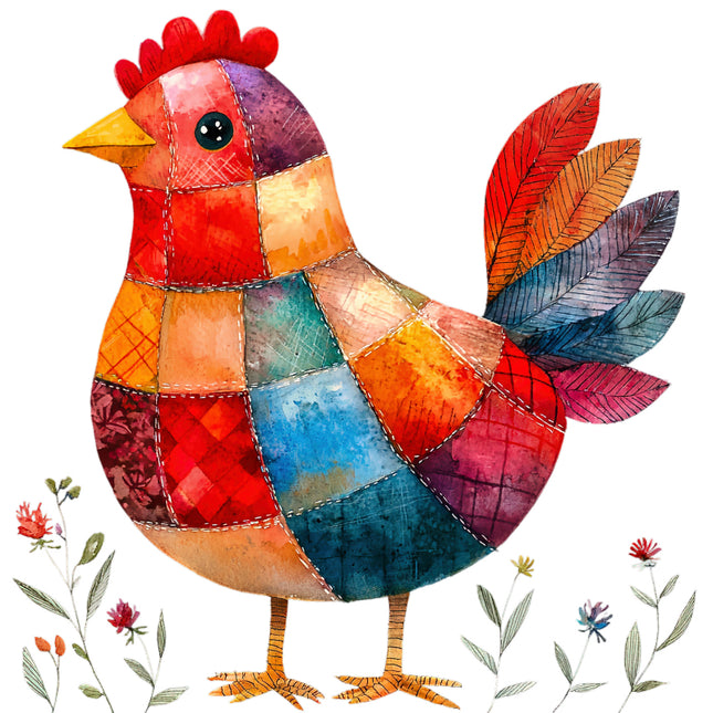 Colorful patchwork chicken cotton quilt block
