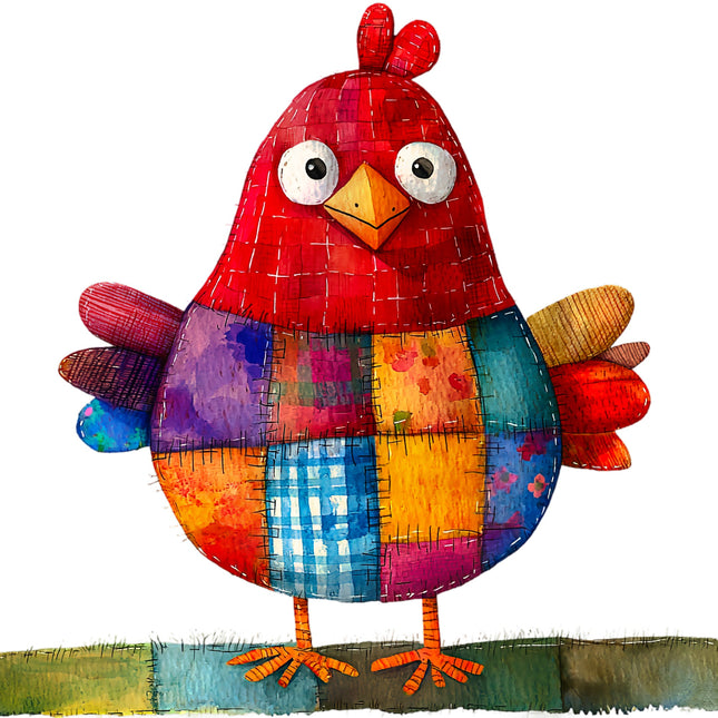 Colorful patchwork chicken fabric panel