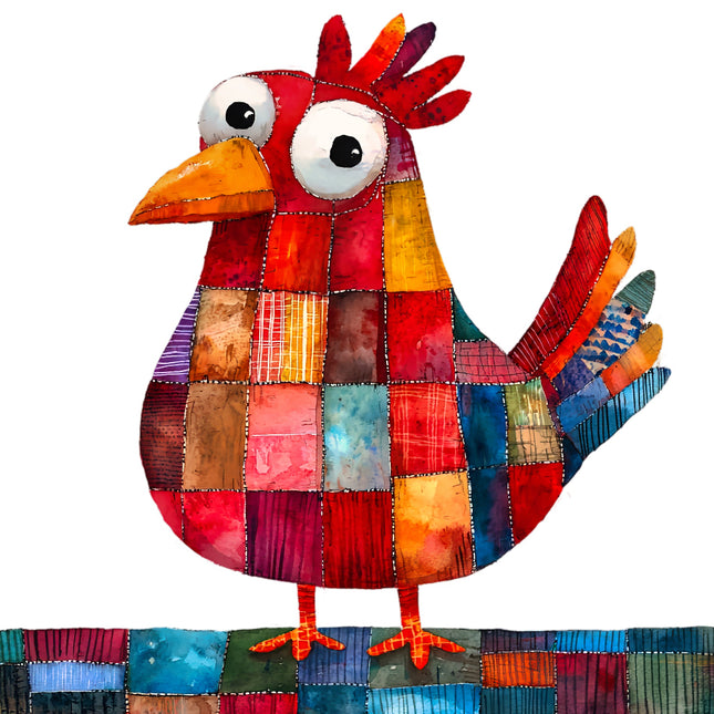 Colorful patchwork rooster fabric panel
