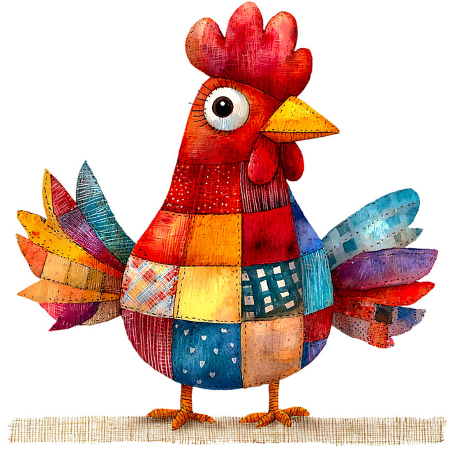 Colorful patchwork rooster fabric panel