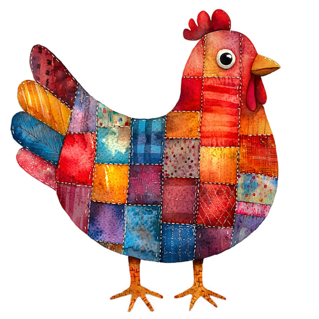 Colorful patchwork chicken quilt block
