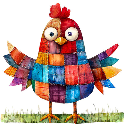 Colorful patchwork chicken fabric panel