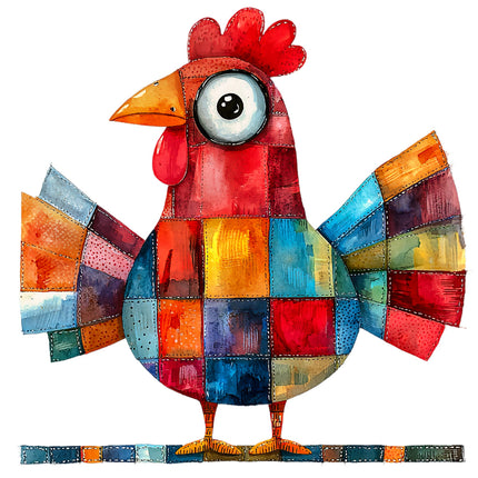 Colorful patchwork rooster fabric panel
