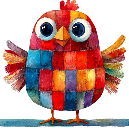 Colorful patchwork bird fabric panel