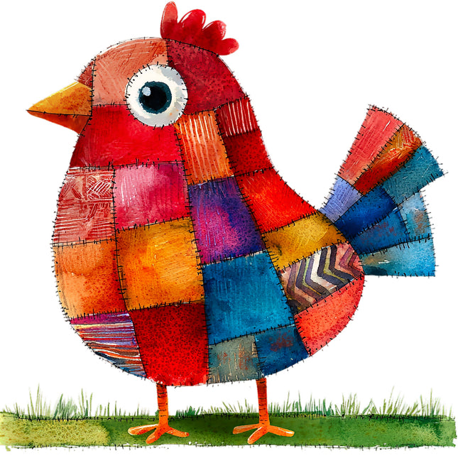 Patchwork Chicken 100% Cotton Fabric Panel Block BB1692