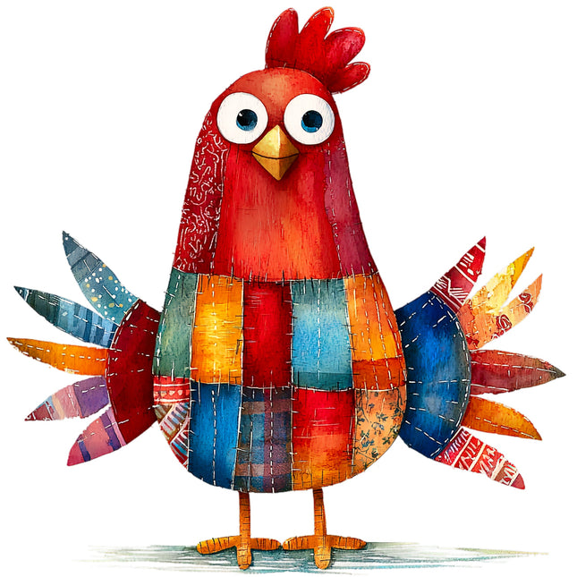 Colorful patchwork rooster fabric panel