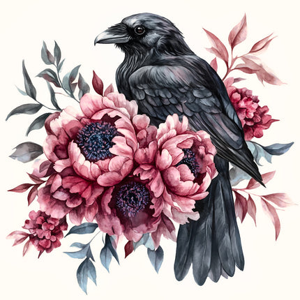 Floral Raven 100% Cotton Fabric Panel Block BB1696