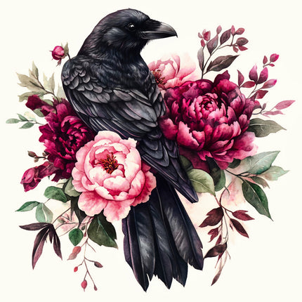 floral crow cotton fabric panel