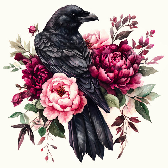 floral crow cotton fabric panel