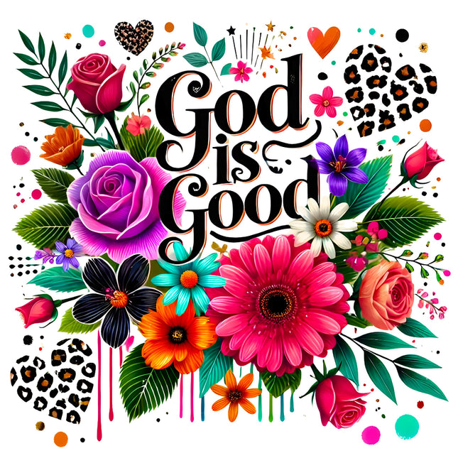 Colorful floral design with 'God is Good' fabric panel