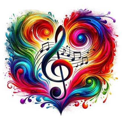 Colorful heart design with musical notes fabric panel