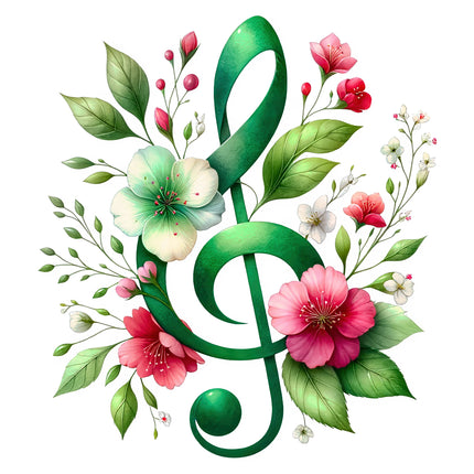 Floral Musical Note 100% Cotton Fabric Panel Block BB1802