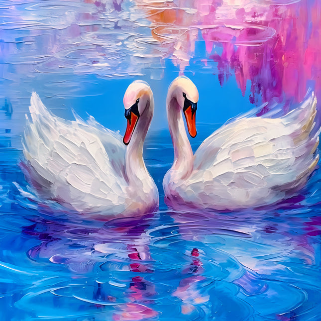 Two swans swimming fabric panel