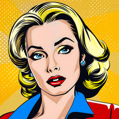 Pop art style illustration of a woman fabric panel