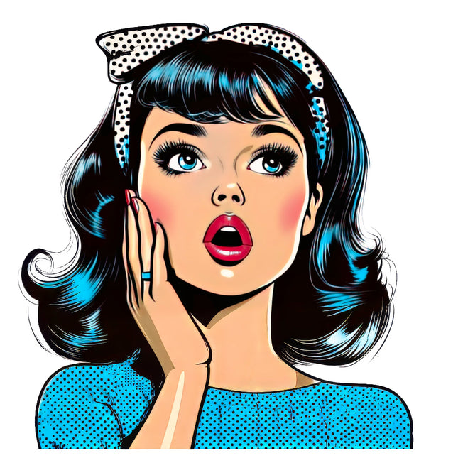 Illustration of a woman with blue hair and polka dot headband fabric panel