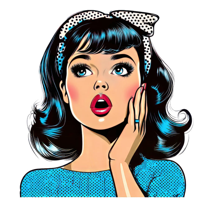 Illustration of a woman with blue hair and polka dot headband fabric panel