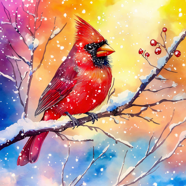 Red cardinal bird on a branch fabric panel