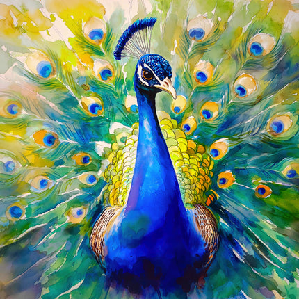 Artistic depiction of a peacock fabric panel