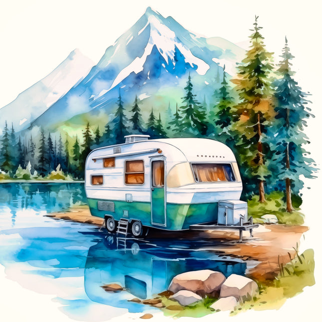 Camping Camper 100% Cotton Fabric Panel Block BB308