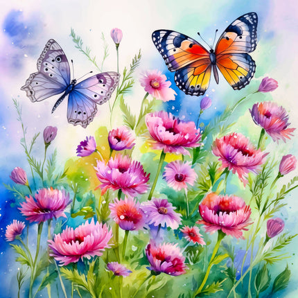 Colorful butterflies and flowers fabric panel