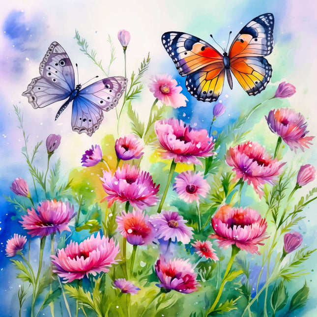 Colorful butterflies and flowers fabric panel