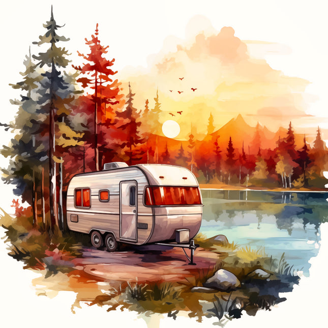 Camping Camper 100% Cotton Fabric Panel Block BB317