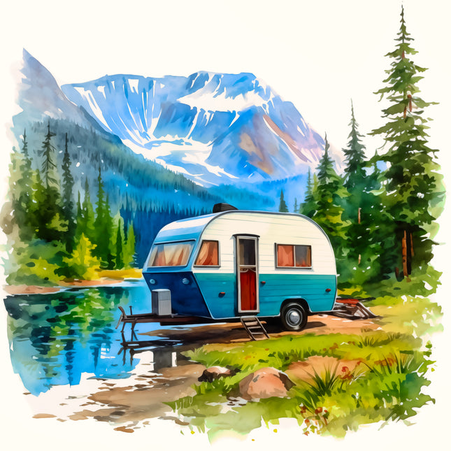 Camping Camper 100% Cotton Fabric Panel Block BB320